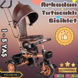 Sweet Gold Arkadan Tutacaklı Bisiklet Kahverengi - Üç Tekerli İtmeli Bisiklet - Ebeveyn Kontröllü Bisiklet Bebek Bisikleti