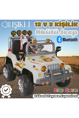 Çift Kişilik Mega Akülü Araba Gri - 12 Volt İki Kişilik Akülü Araba Akülü JEEP - Mega Off Road Turbo Jeep