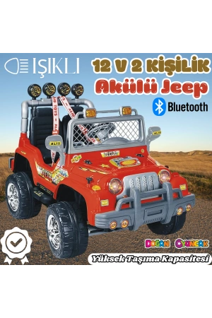 Çift Kişilik Mega Akülü Araba Kırmızı - 12 Volt İki Kişilik Akülü Araba Akülü JEEP - Mega Off Road Turbo Jeep