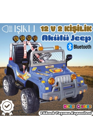 Çift Kişilik Mega Akülü Araba Mavi - 12 Volt İki Kişilik Akülü Araba Akülü JEEP - Mega Off Road Turbo Jeep