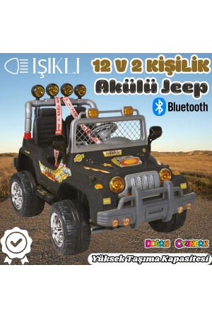 Çift Kişilik Mega Akülü Araba Siyah - 12 Volt İki Kişilik Akülü Araba Akülü JEEP - Mega Off Road Turbo Jeep