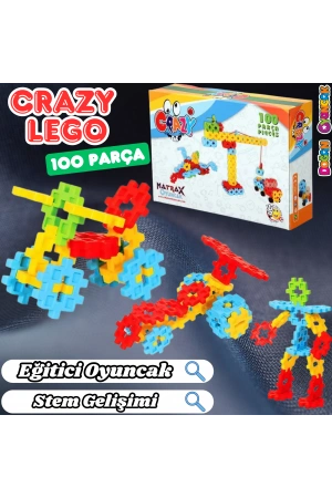 Crazy Eğitici Blok Oyunu 100 Parça - Oyuncak Lego Seti - Birbirine Geçmeli STEM Lego Seti - Eğitici Oyuncak