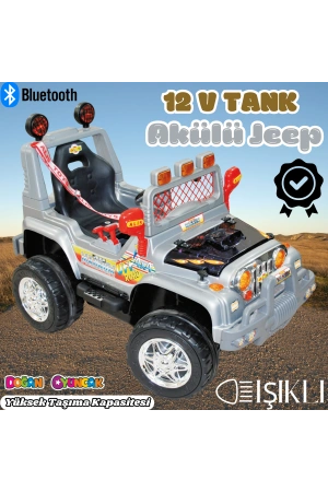 Işıklı Mega Akülü Araba Gri - 12 Volt Tek Kişilik Akülü Araba Akülü JEEP - Mega Off Road Turbo Jeep