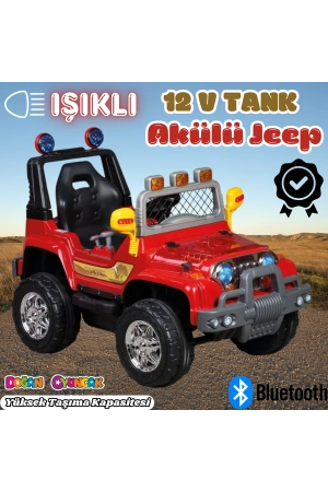 Işıklı Mega Akülü Araba Kırmızı - 12 Volt Tek Kişilik Akülü Araba Akülü JEEP - Mega Off Road Turbo Jeep