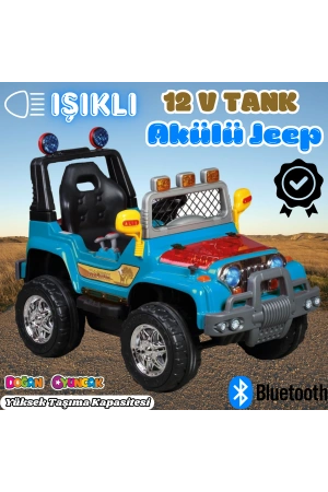 Işıklı Mega Akülü Araba Mavi - 12 Volt Tek Kişilik Akülü Araba Akülü JEEP - Mega Off Road Turbo Jeep
