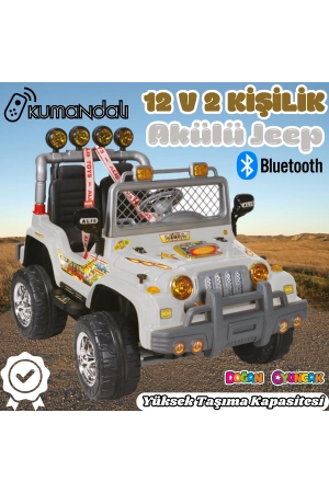 Kumandalı Çift Kişilik Mega Akülü Araba Gri - 12 Volt İki Kişilik Akülü Araba Akülü JEEP - Mega Off Road Turbo Jeep