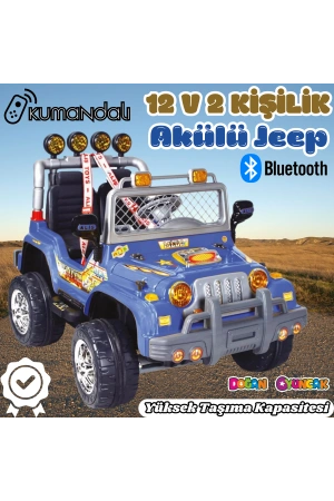 Kumandalı Çift Kişilik Mega Akülü Araba Mavi - 12 Volt İki Kişilik Akülü Araba Akülü JEEP - Mega Off Road Turbo Jeep