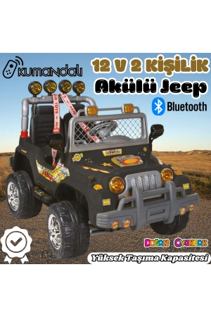 Kumandalı Çift Kişilik Mega Akülü Araba Siyah - 12 Volt İki Kişilik Akülü Araba Akülü JEEP - Mega Off Road Turbo Jeep