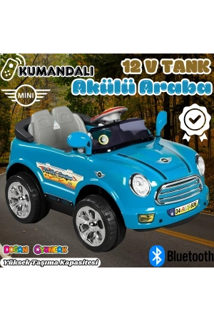 Kumandalı Mini Cooper Akülü Araba Mavi - Kumandalı 12 Volt Tek Kişilik Akülü Araba Akülü JEEP - Turbo Coupe Akülü Araba