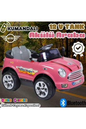 Kumandalı Mini Cooper Akülü Araba Pembe - Kumandalı 12 Volt Tek Kişilik Akülü Araba Akülü JEEP - Turbo Coupe Akülü Araba