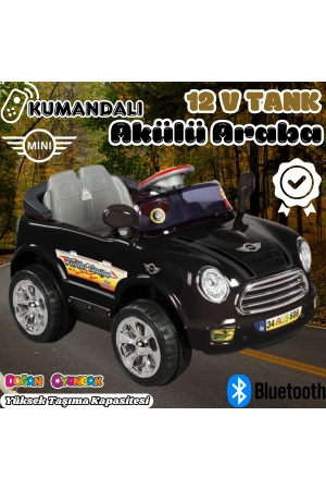 Kumandalı Mini Cooper Akülü Araba Siyah - Kumandalı 12 Volt Tek Kişilik Akülü Araba Akülü JEEP - Turbo Coupe Akülü Araba