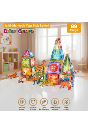 Orijinal Magnetic Tiles Star Diamond Light Version 89 Parça Işıklı Manyetik Lego - Mıknatıslı Lego Ledli Magnetic Işıklı Magnet