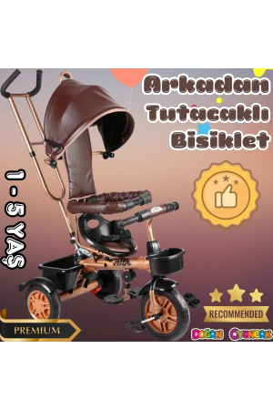 Sweet Gold Arkadan Tutacaklı Bisiklet Kahverengi - Üç Tekerli İtmeli Bisiklet - Ebeveyn Kontröllü Bisiklet Bebek Bisikleti