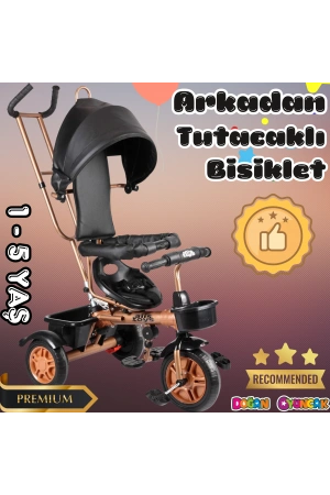 Sweet Gold Arkadan Tutacaklı Bisiklet Siyah - Üç Tekerli İtmeli Bisiklet - Ebeveyn Kontröllü Bisiklet Bebek Bisikleti