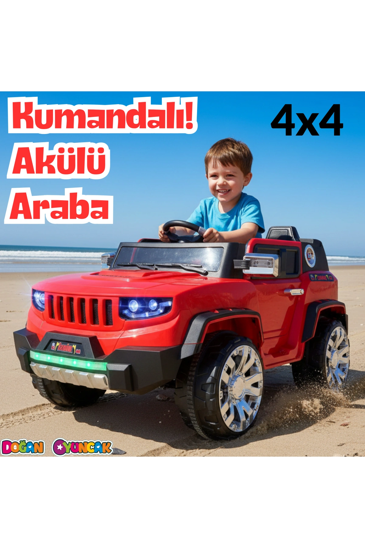 Fenomen Kırmızı Uzaktan Kumandalı 4X4 12 Volt Çift Kişilik Akülü Araba - RC Jeep 4x4 Akülü Araba