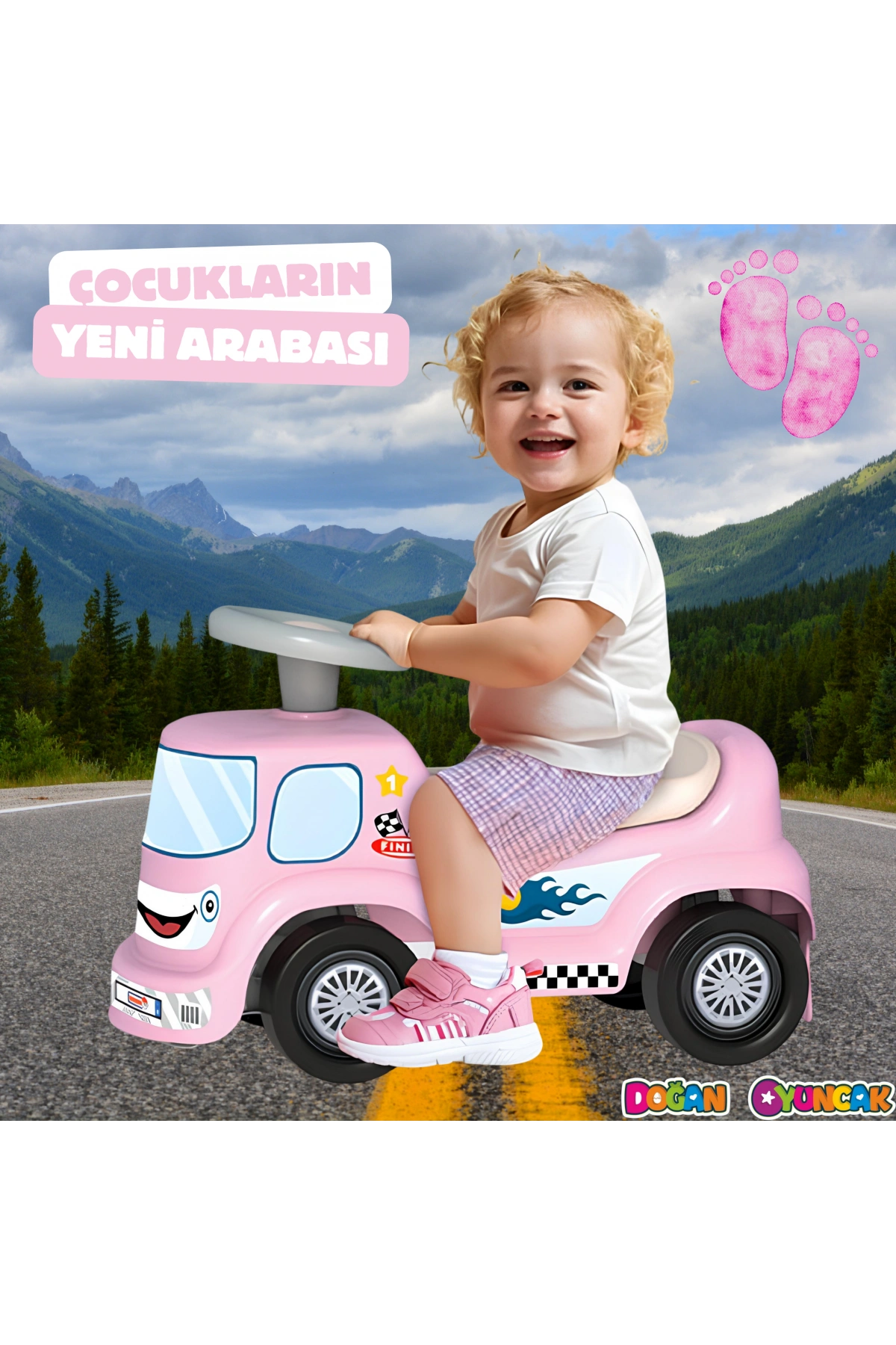 Go Hero İlk Arabam Pembe - Binmeli Araba İlk Arabam - Çocuk Arabası - İlk Adım Arabası - 4 Teker Araç