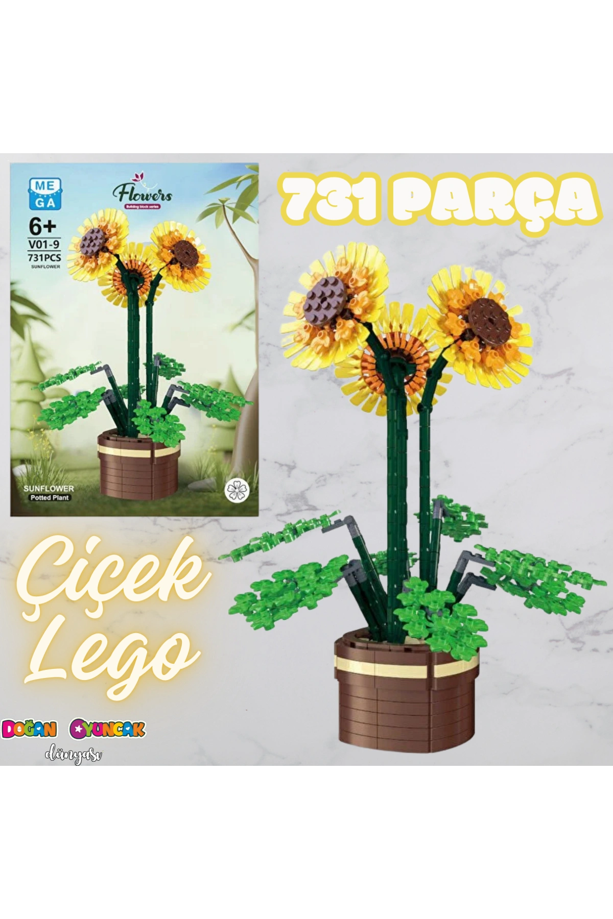 Mikro Blok Çiçek Ayçiçeği 731 Parça - Lego Setleri - MEGA Lego - Çiçek Lego - MEGA Çiçek Lego - Mikro Bloklar