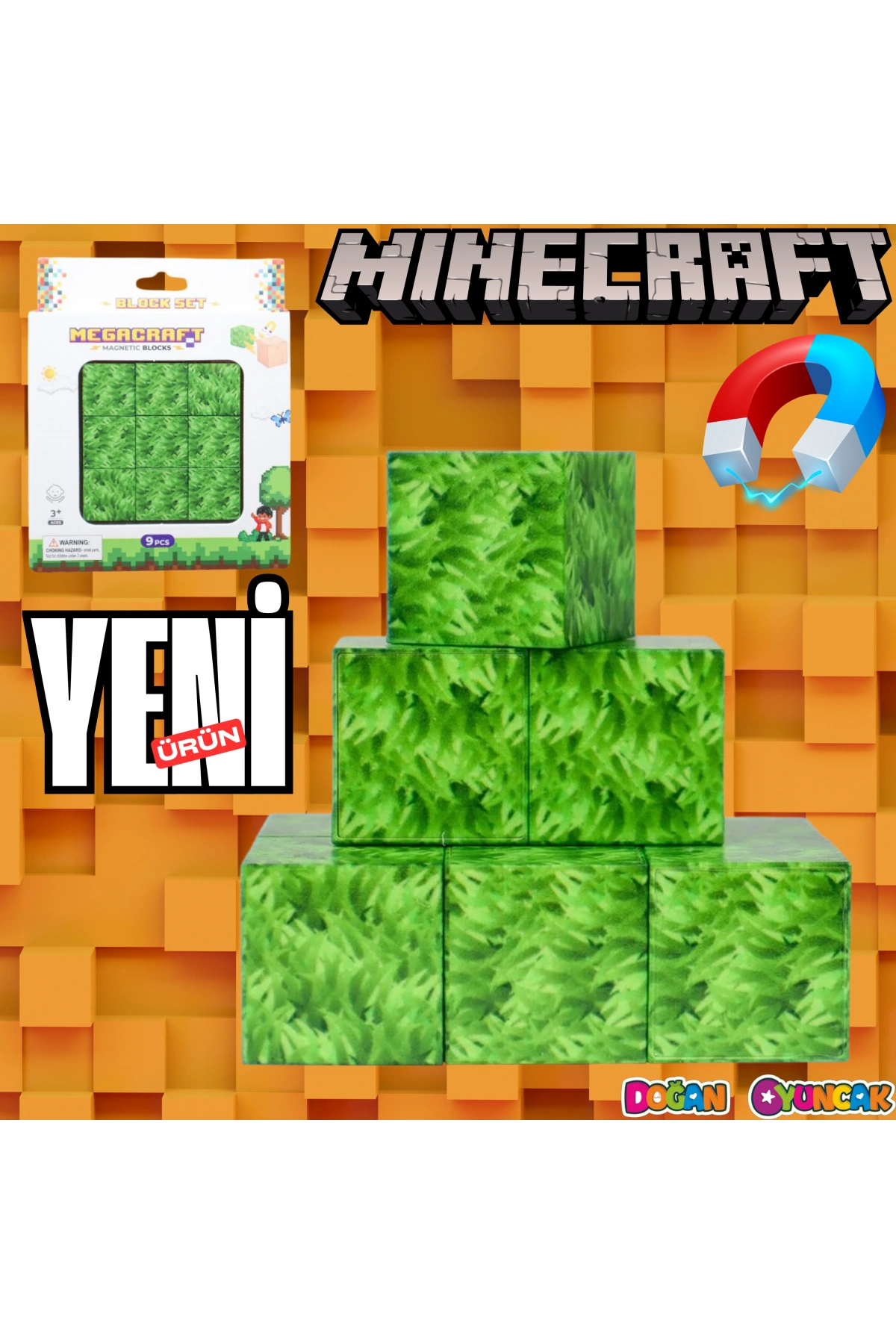Minecraft Çimen Desenli Blok Manyetik Lego Minecraft Manyetik Lego Minecraft Lego Megnetic Blocks