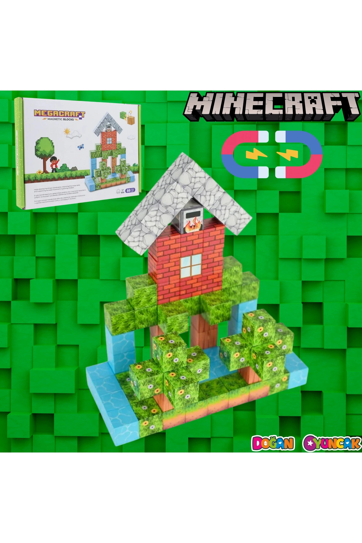 Minecraft Orman Temalı 88 Parça Manyetik Lego Minecraft Manyetik Lego Minecraft Lego Megnetic Blocks