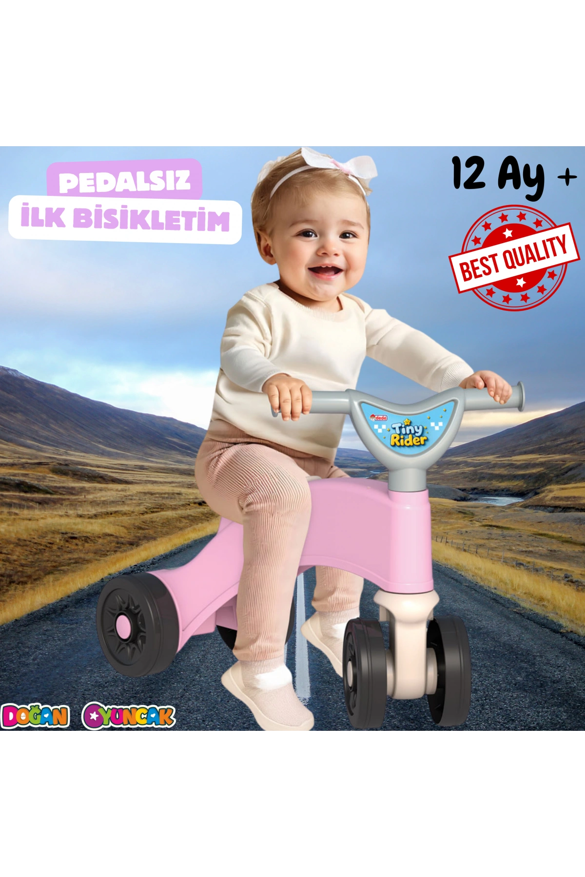 Minik Sürücü İlk Bisikletim Pembe - Binmeli İlk Bisiklet - Çocuk Motoru - İlk Adım Bisikleti 4 Teker Motosiklet