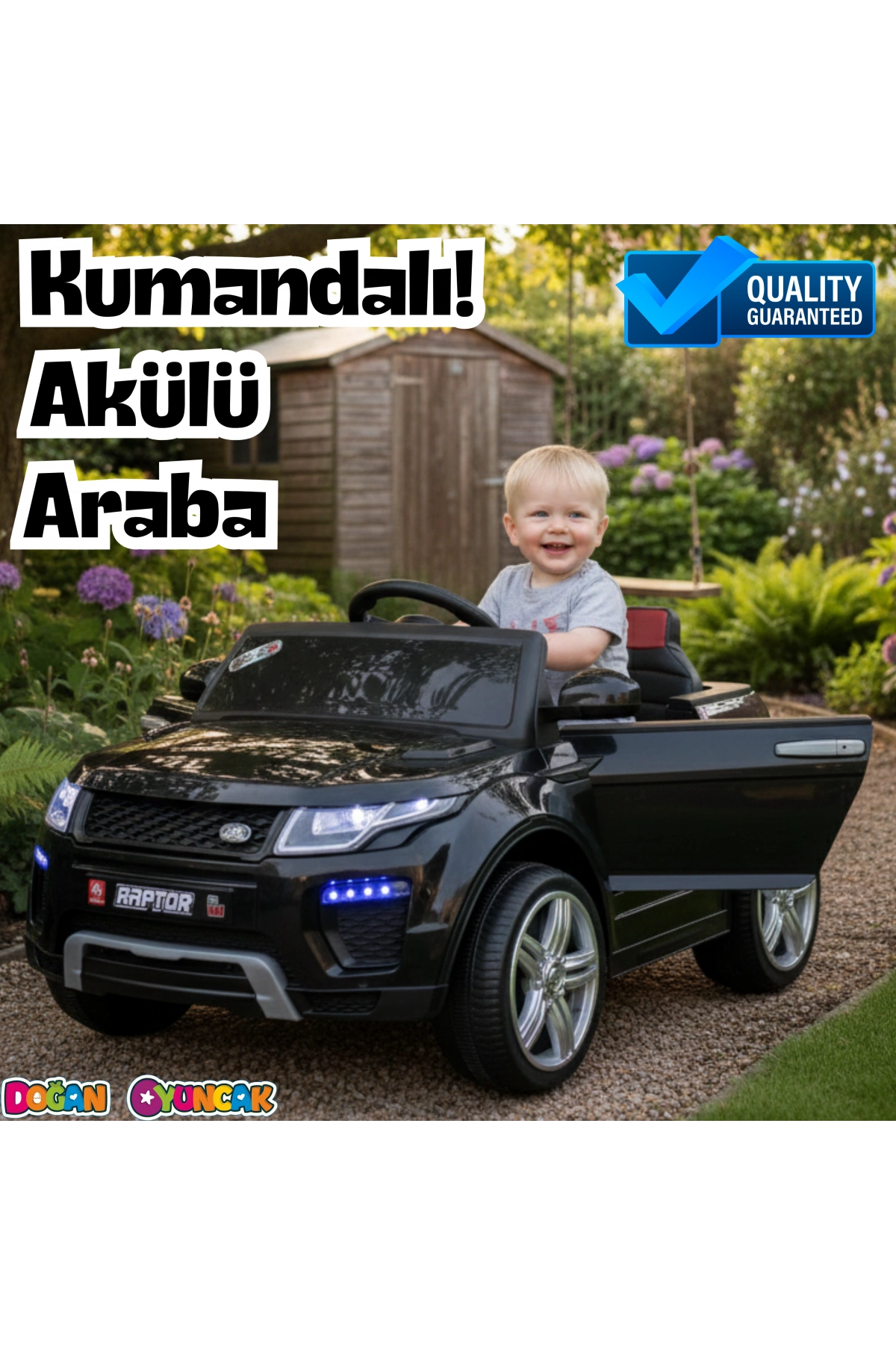 Raptor GT Siyah Uzaktan Kumandalı 4X2 12 Volt Akülü Araba - RC Land Rover Akülü Araba Range Rover