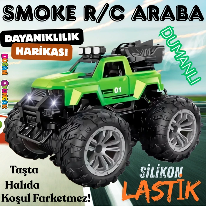 Smoke R/C Araba Yeşil - Uzaktan Kumandalı Duman Atan Araba - Dumanlı Kumandalı Araba - Uzaktan Kumandalı Araba