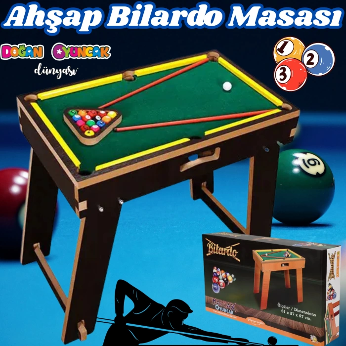 Ahşap Bilardo Masası - Bilardo Maçı - Bilardo Oyuncak - 8 Ball Oyunu - Büyük Bilardo Seti - Bilardo Oyuncağı