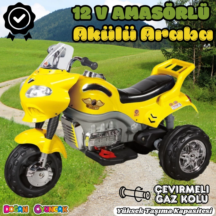 Amortisörlü Akülü Turbo GoWay Motosiklet Sarı - Aliş GoWay Motorsiklet 12 Volt Akülü Motor - Aliş Go Way Motor