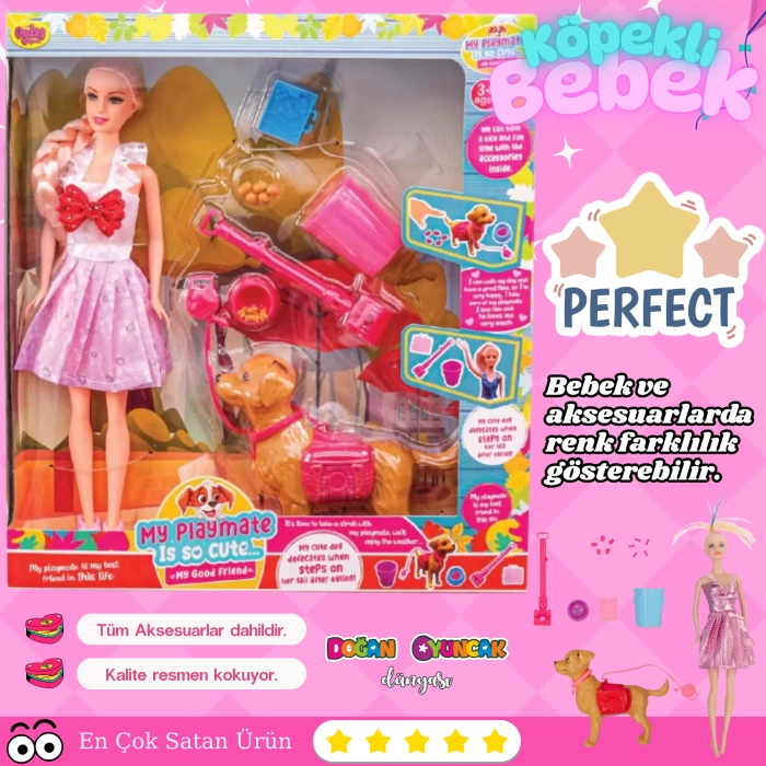 Anlily Sevimli Köpek Oyun Arkadaşım - Oyuncak Köpekli Bebek - Barbie Köpek Eğitimi - Aksesuarlı Köpekçik Oyuncak