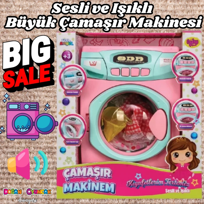 Büyük Pilli Neşeli Çamaşır Makinesi - Pilli Oyuncak Çamaşır Makinesi - Çamaşır Makinesi Oyuncak - Işıklı Sesli Makine