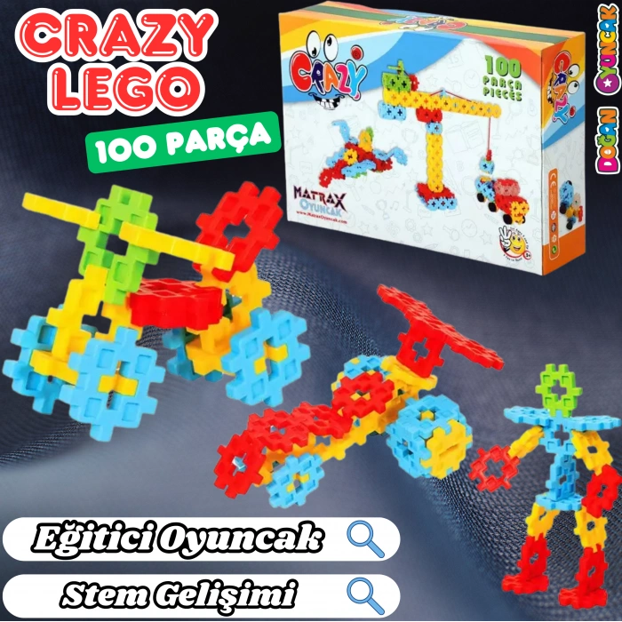 Crazy Eğitici Blok Oyunu 100 Parça - Oyuncak Lego Seti - Birbirine Geçmeli STEM Lego Seti - Eğitici Oyuncak