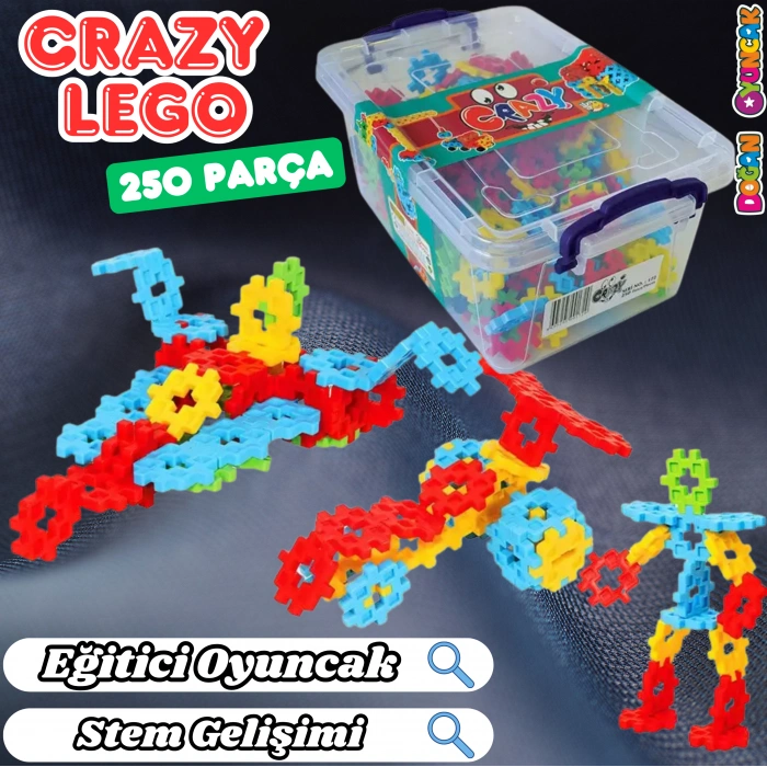 Crazy Eğitici Blok Oyunu 250 Parça - Oyuncak Lego Seti - Birbirine Geçmeli STEM Lego Seti - Eğitici Oyuncak