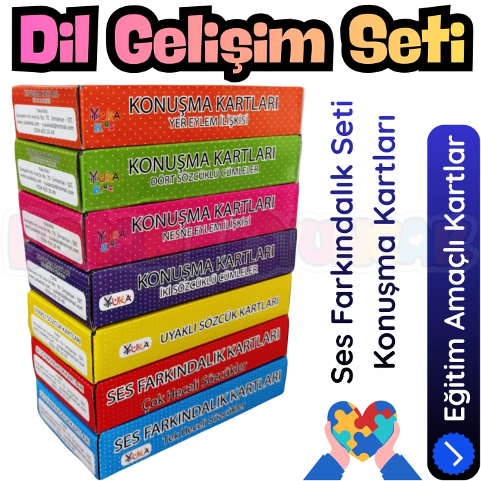 Dil Gelişim Kartları - Tüm Set - Uyaklı Sözcük Karları, Konuşma Kartları - Ses Kartları Otizim Kartları