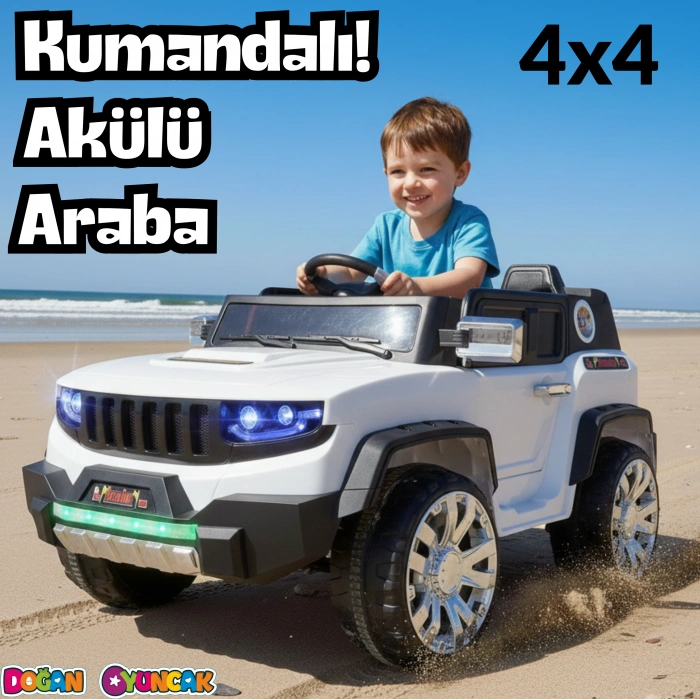 Fenomen Beyaz Uzaktan Kumandalı 4X4 12 Volt Çift Kişilik Akülü Araba - RC Jeep 4x4 Akülü Araba