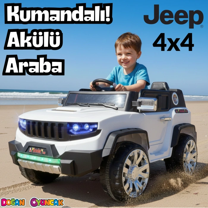 Fenomen Beyaz Uzaktan Kumandalı 4X4 12 Volt Çift Kişilik Akülü Araba - RC Jeep 4x4 Akülü Araba