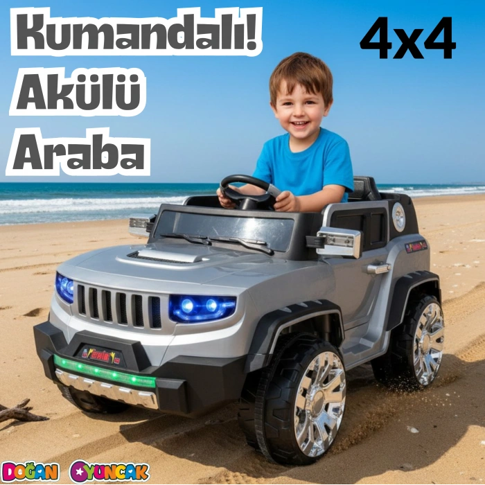 Fenomen Gri Uzaktan Kumandalı 4X4 12 Volt Çift Kişilik Akülü Araba - RC Jeep 4x4 Akülü Araba