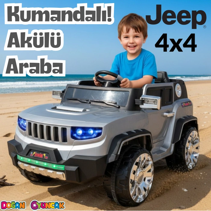 Fenomen Gri Uzaktan Kumandalı 4X4 12 Volt Çift Kişilik Akülü Araba - RC Jeep 4x4 Akülü Araba