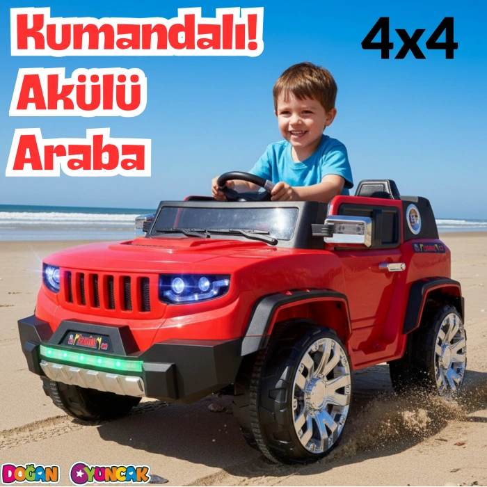 Fenomen Kırmızı Uzaktan Kumandalı 4X4 12 Volt Çift Kişilik Akülü Araba - RC Jeep 4x4 Akülü Araba