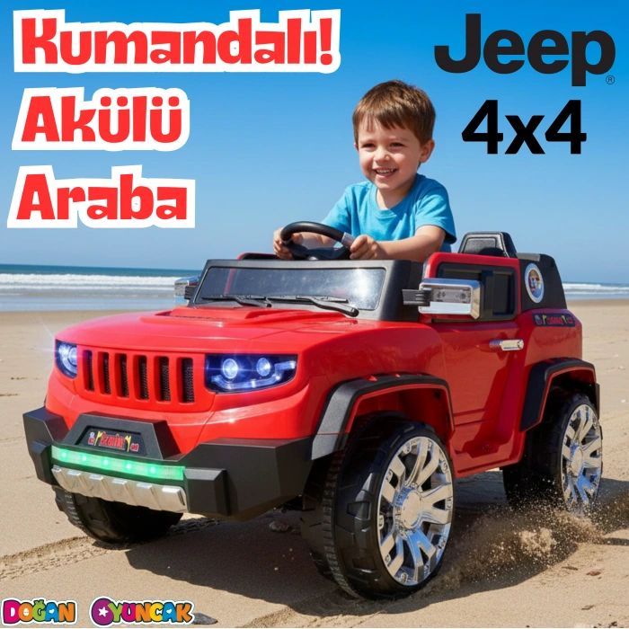 Fenomen Kırmızı Uzaktan Kumandalı 4X4 12 Volt Çift Kişilik Akülü Araba - RC Jeep 4x4 Akülü Araba