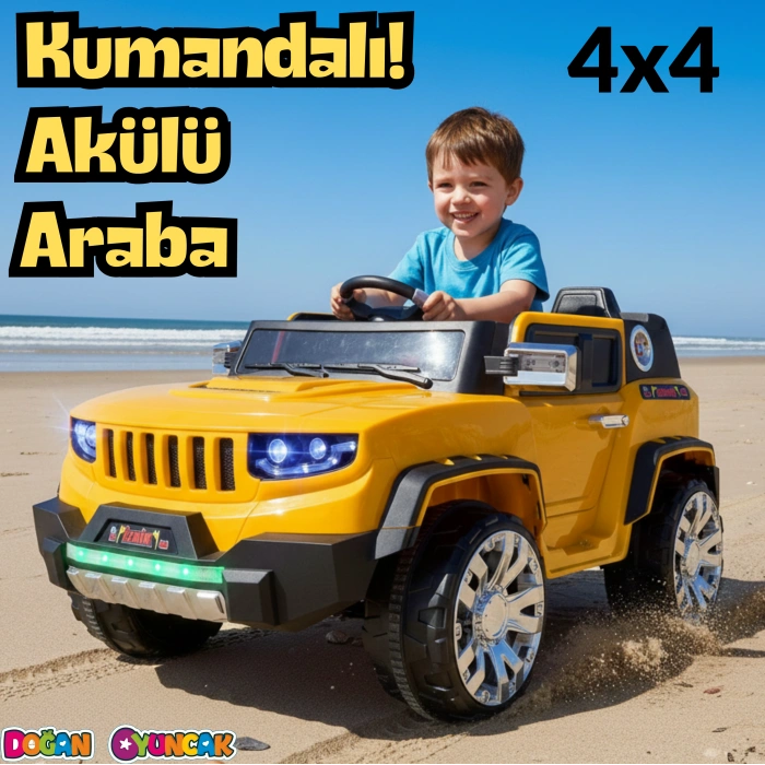 Fenomen Sarı Uzaktan Kumandalı 4X4 12 Volt Çift Kişilik Akülü Araba - RC Jeep 4x4 Akülü Araba