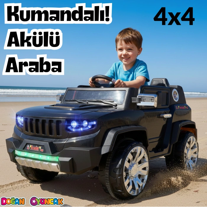 Fenomen Siyah Uzaktan Kumandalı 4X4 12 Volt Çift Kişilik Akülü Araba - RC Jeep 4x4 Akülü Araba