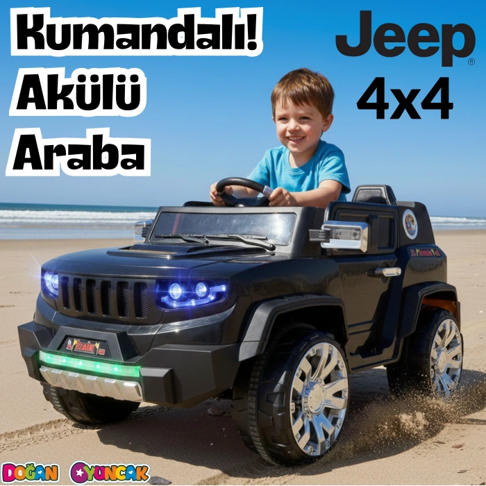 Fenomen Siyah Uzaktan Kumandalı 4X4 12 Volt Çift Kişilik Akülü Araba - RC Jeep 4x4 Akülü Araba