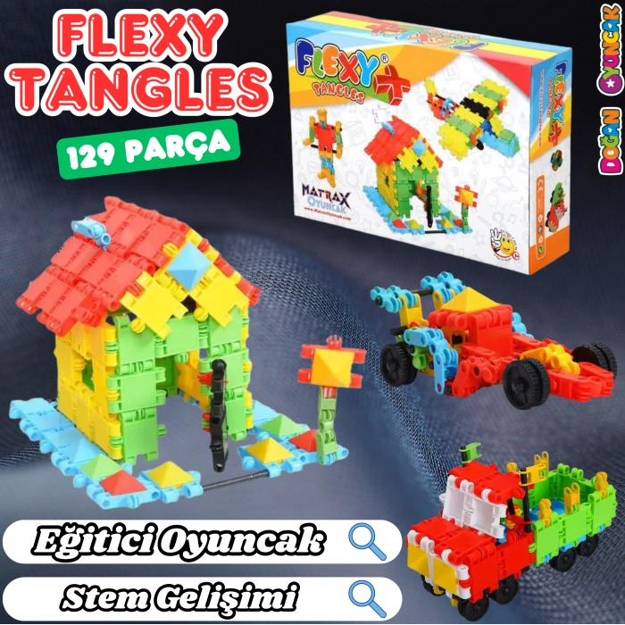 Flexy Tangles Blok Oyunu 129 Parça - Oyuncak Lego Seti - Birbirine Geçmeli STEM Lego Seti - Eğitici Oyuncak