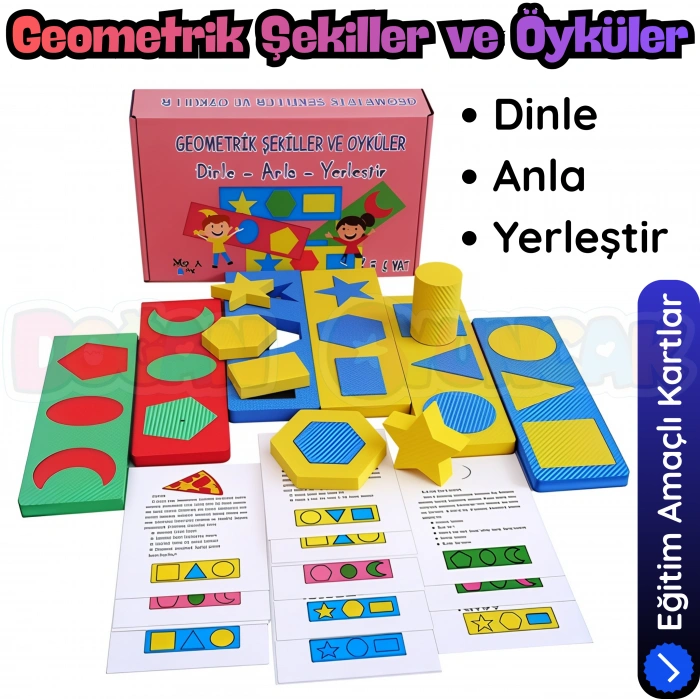 Geometrik Şekiller ve Öyküler - Şekilleri Tamamlama Oyunu - Konuşma Etkinliği Otizim Kartları