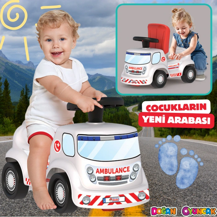 Go Hero Ambulans Arabası - Binmeli Araba İlk Arabam - Çocuk Arabası - İlk Adım Arabası - 4 Teker Araç