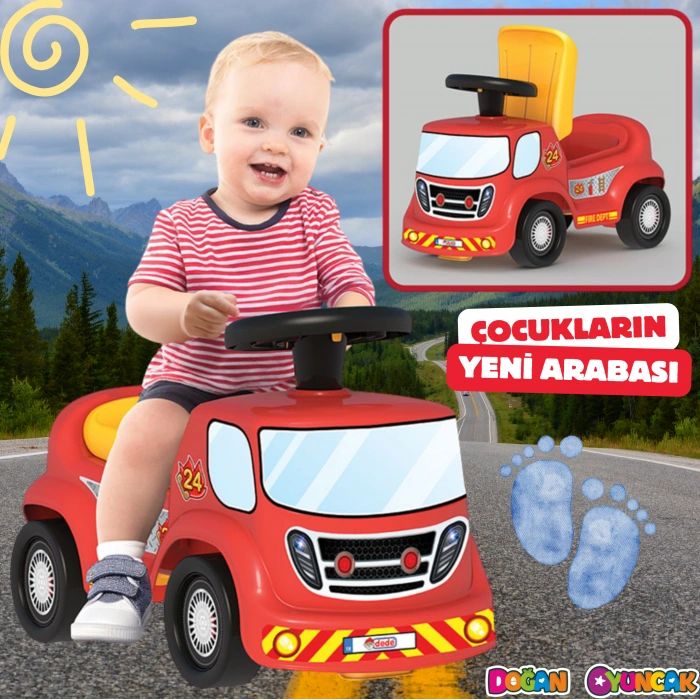 Go Hero İtfaiye Arabası - Binmeli Araba İlk Arabam - Çocuk Arabası - İlk Adım Arabası - 4 Teker Araç