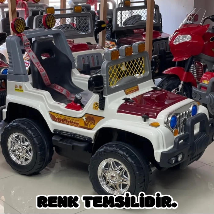 Işıklı Mega Akülü Araba Mavi - 12 Volt Tek Kişilik Akülü Araba Akülü JEEP - Mega Off Road Turbo Jeep
