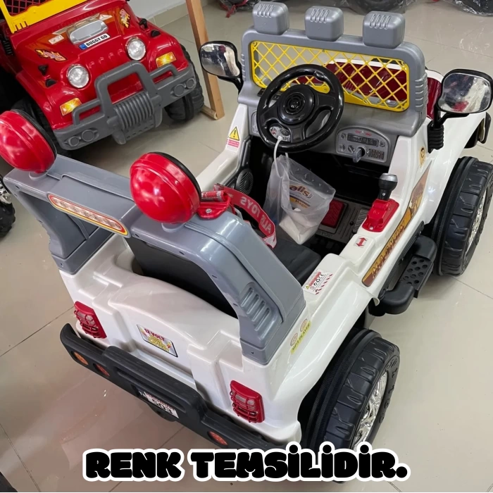 Işıklı Mega Akülü Araba Mavi - 12 Volt Tek Kişilik Akülü Araba Akülü JEEP - Mega Off Road Turbo Jeep