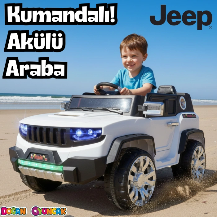 İznik Beyaz Uzaktan Kumandalı 4X2 12 Volt Akülü Araba - RC Jeep Akülü Araba