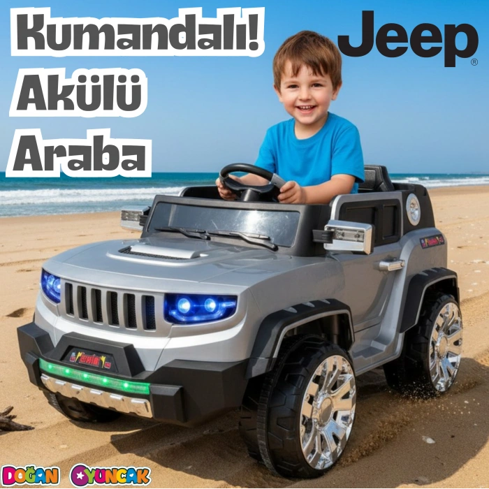 İznik Gri Uzaktan Kumandalı 4X2 12 Volt Akülü Araba - RC Jeep Akülü Araba